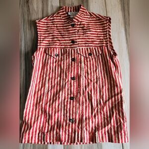 Vintage Womens Sleeveless Striped Button Down Western Top Size Small